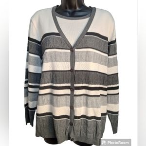 Alfred Dunner Shirt Women Large Layered Blouse Gray Cream Color Striped Casual